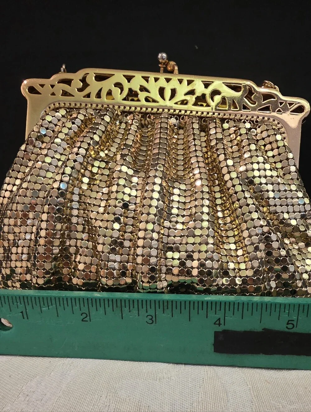 Whiting & Davis Vintage Gold Evening Bag Filigree Frame Style Model 2898